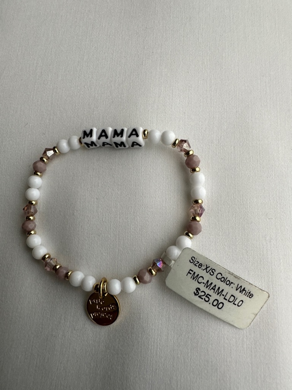 Little Words Project word MAMA White and Purple Beaded Charm Bracelet NEW!